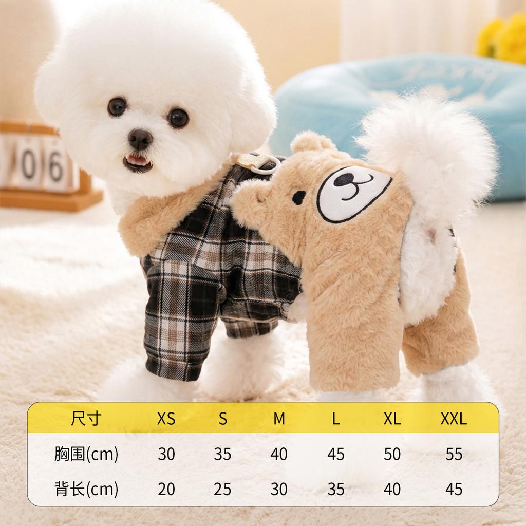 New pet clothing plaid bear fake two pieces with leash buckle dog clothes spot straight hair autumn and winter