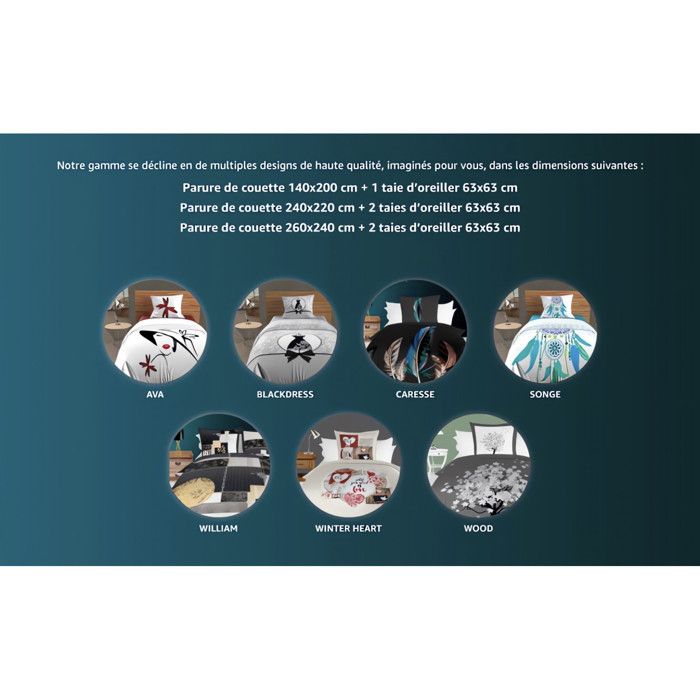 57 Thread Cotton Duvet Cover Set 140X200 Cm BLACK DRESS, by Soleil d'Ocre