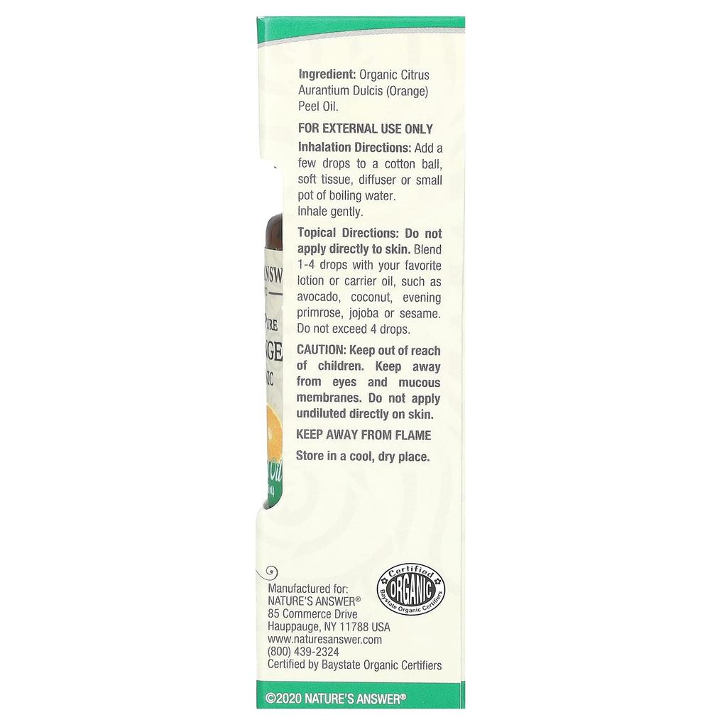 Nature's Answer Organic Essential Oil, 100% Pure Orange, 0.5 Fl Oz (15 Ml)