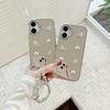 iPhone 16 Case Mirror Finish Electroplated Heart Design TPU Acrylic Phone Cover with Silver Beads Strap