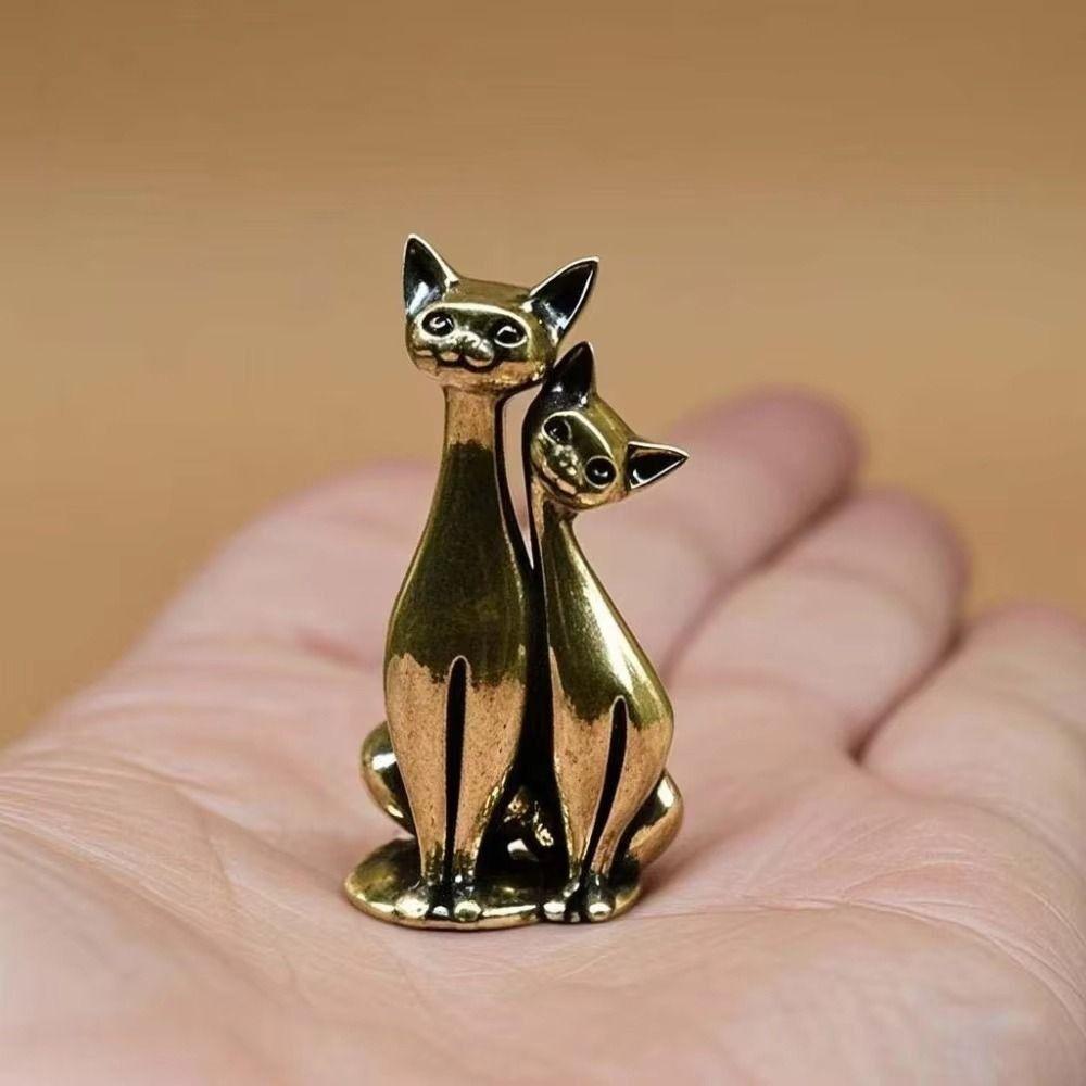 Маленькие Декоративные Фигурки Кошек Латунь Повседневное Украшение Поделки Настольная Бронзовая Скульптура Гостиная