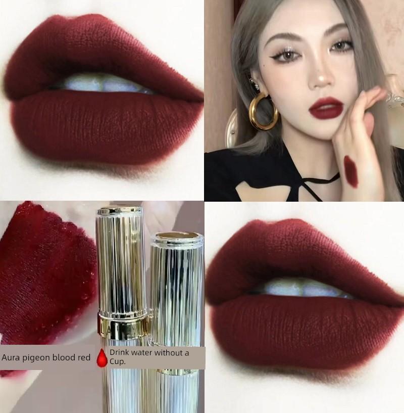 Student Matte Waterproof No Stain on Cup Lip Lacquer Pigeon Blood Red White Lip Gloss No Fading Waterproof and Durable Coloring Fashion