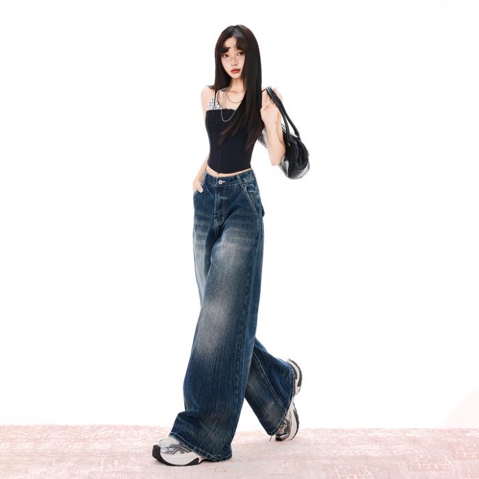 11ss | American old retro denim trousers mopping the floor lazy washed loose and versatile spring and summer new models