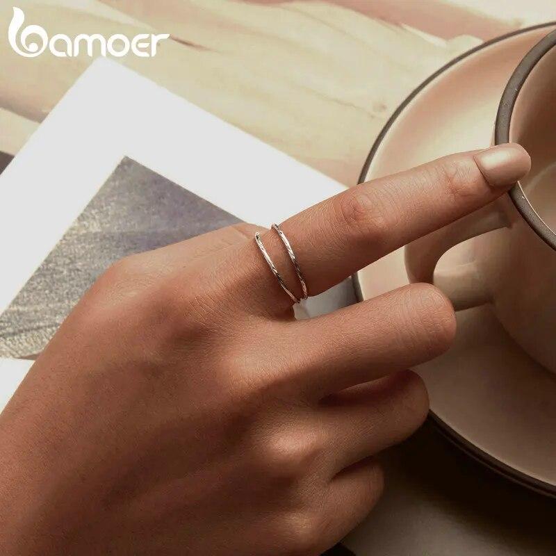 Многослойное кольцо BAMOER из стерлингового серебра 925 пробы для женщин, открытое регулируемое широкое кольцо для девочек-подростков, модные украшения