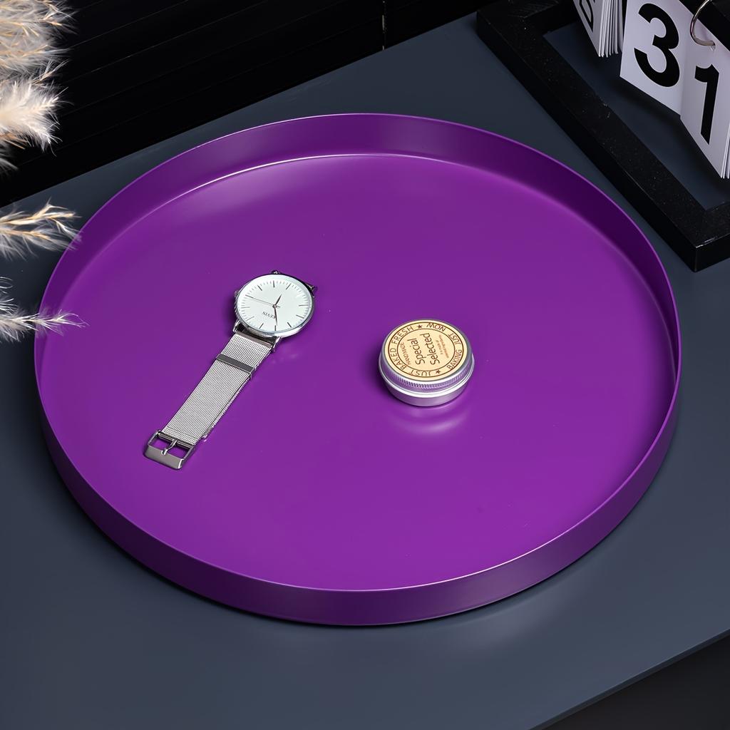 Разноцветные металлические подносы Кованое железо Круглый Органайзер для хранения в ванной комнате и спальне, Матовый глянцевый финиш Декоративный поднос для косметики, парфюмерии