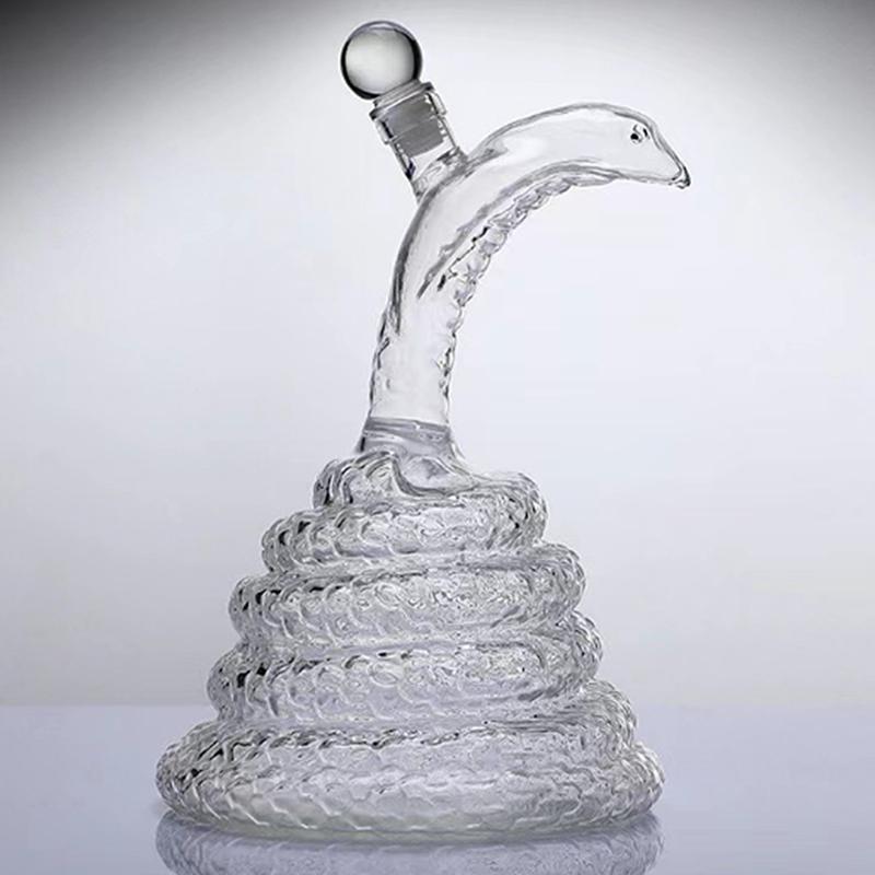 500Ml Liquor Bottles Snake Shaped Clear Whiskey Wine Decanter High Borosilicate Glass Zodiac Animal Wine Pot Craft Gift Decort