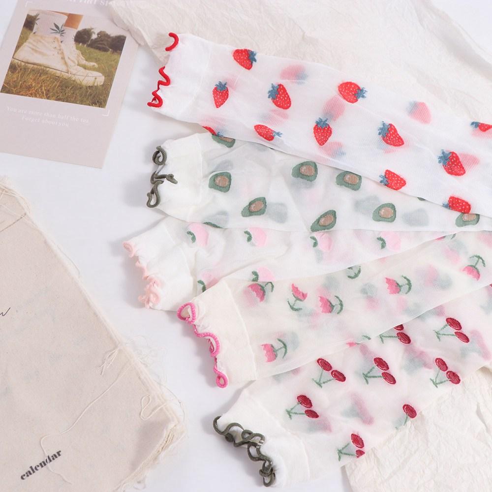 Peach Strawberry Glass Silk Ruffle Socks Avocado Ultra Thin Transparent Flower Ruffle Socks Ins Korean