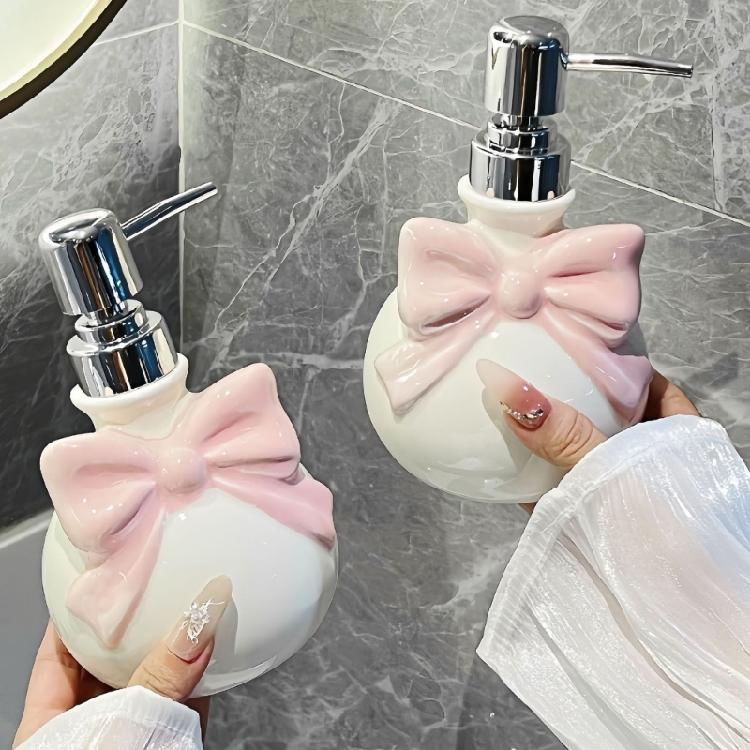 Практичный керамический диспенсер для ванной с нажимным насосом, декоративный бантик, органайзер для мыла, бутылка, необходимый элемент домашнего спа