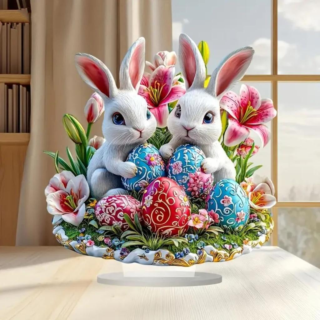 Easter Colorful Bunny Egg 2D Flat Acrylic Living Room Desktop Decoration Gift Ornaments