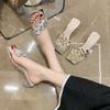 Summer Round Head Open Toe Fashion Transparent Sexy Flower Women's Slippers Crystal Heel New High Heel Sandals Women