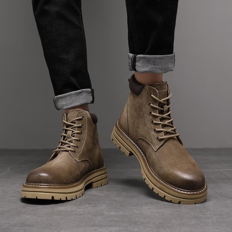 Модные британские ботинки из свиной кожи на платформе для мужчин, дизайнерская мужская рабочая обувь с мягкой подошвой, модные повседневные осенне-зимние полусапожки для мужчин