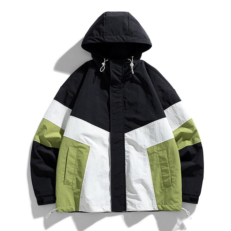 Мужская лоскутная ветровка с капюшоном, пальто, непромокаемая верхняя одежда, весенне-осенняя уличная походная куртка для пары