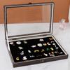 Transparent Glass Cover Badge Storage Box Wood Jewelry Case New Chest Pin Display Box