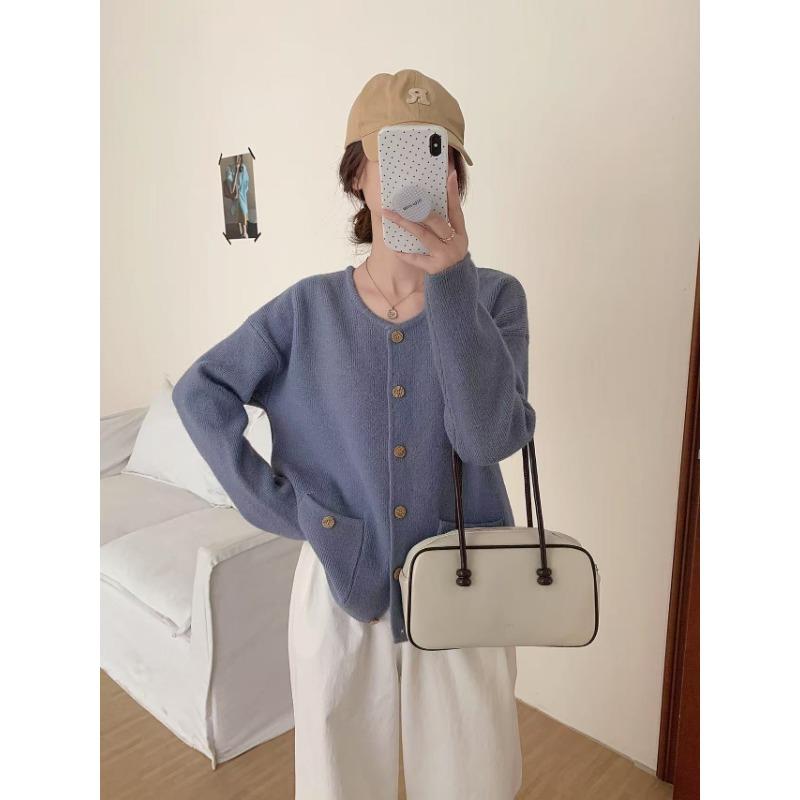 Осенне-зимний новый кардиган крупной вязки на пуговицах с круглым вырезом, женский свободный тонкий универсальный свитер, женское пальто