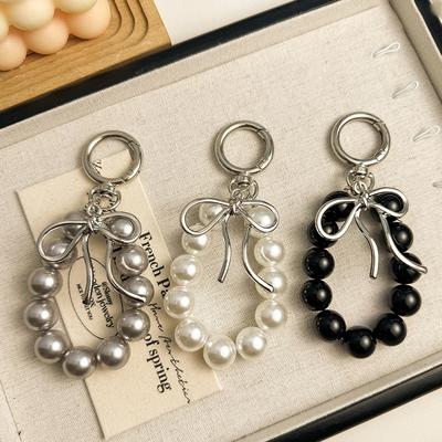 Ins Style Pearl Бусины Брелок Металлический Бантик Телефон Подвеска Сумка Декор Автомобильный Брелок Чехол Для Наушников Шарм