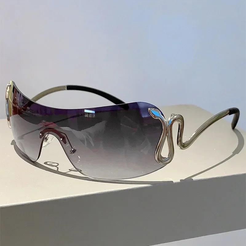 Women's Luxury Sunglasses Vintage Gradient Y2K Style Sun Glasses Men Rimless Pilot Goggles Uv400 Unisex Glasses for Spicy Girls