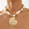 Exaggerated Hollowed Out Conch Pendant Necklace Fashion Round Beads Mixed Colour Imitation Pearl Necklace