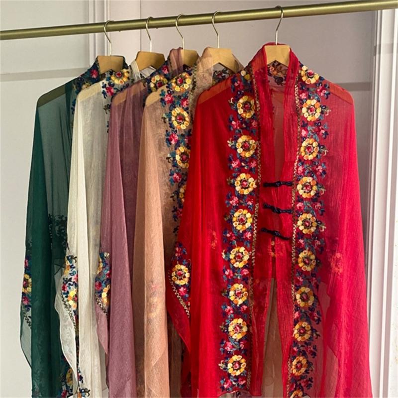 Soft Polyester Long Shawl with Intricate Ethnic Embroidery Shawl Elegant Shawl for Parties and Vacations