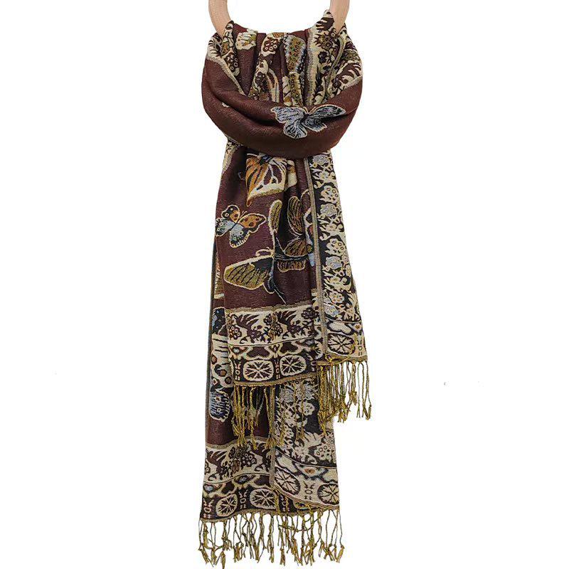 2024 Ретро Этнический Длинный Шарф-Шаль с Кисточками для Женщин - Мода Осень/Зима, Теплая Накидка на Шею