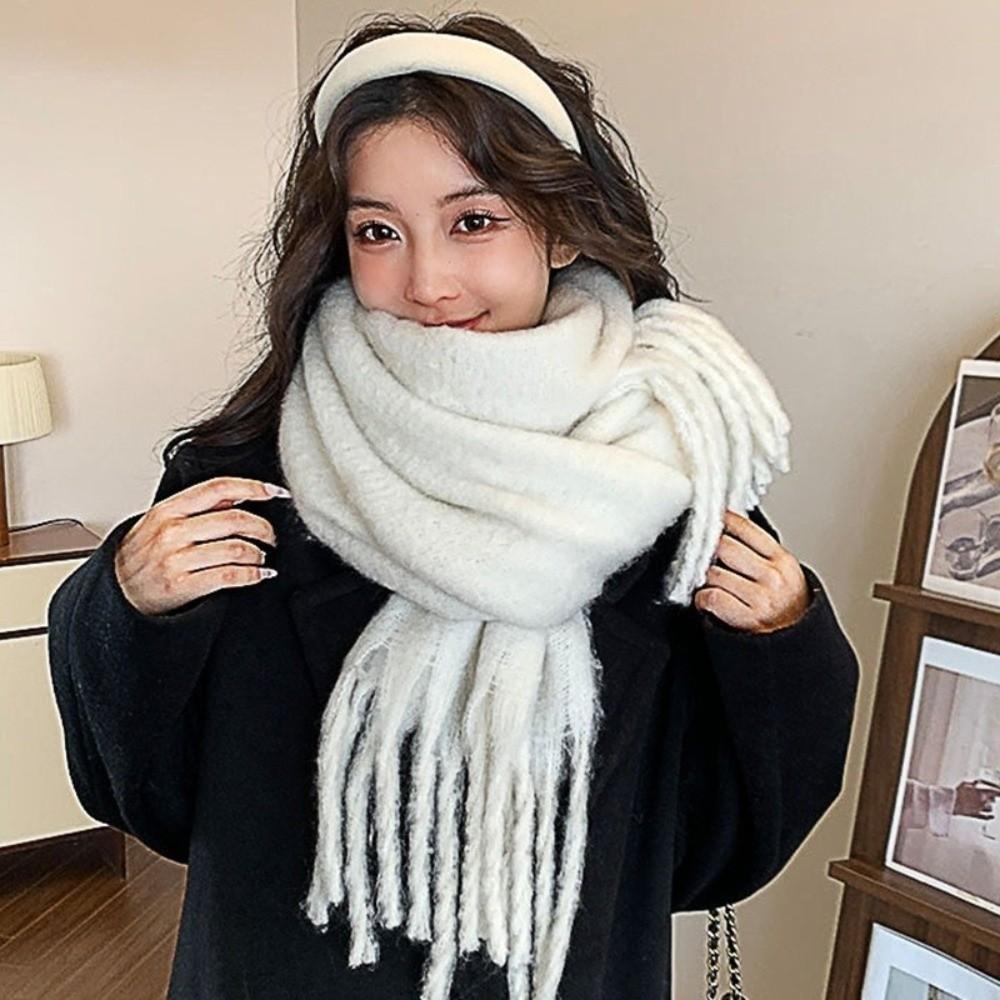 Tassel Wool Scarf Plush Long Shawl Retro Winter Cashmere Scarves Student