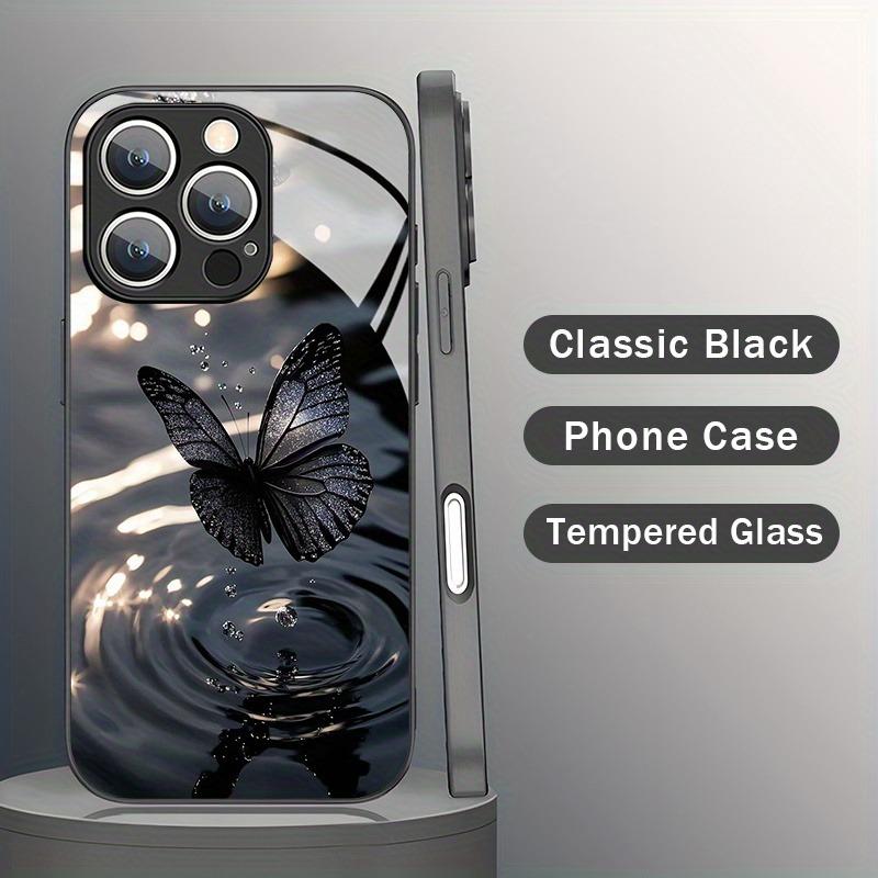 Премиальный чехол из закаленного стекла с узором "Черная бабочка" для iPhone 17 16 15 14 13 12 11 Pro Max 17Air 16E 7 Plus XR XS X