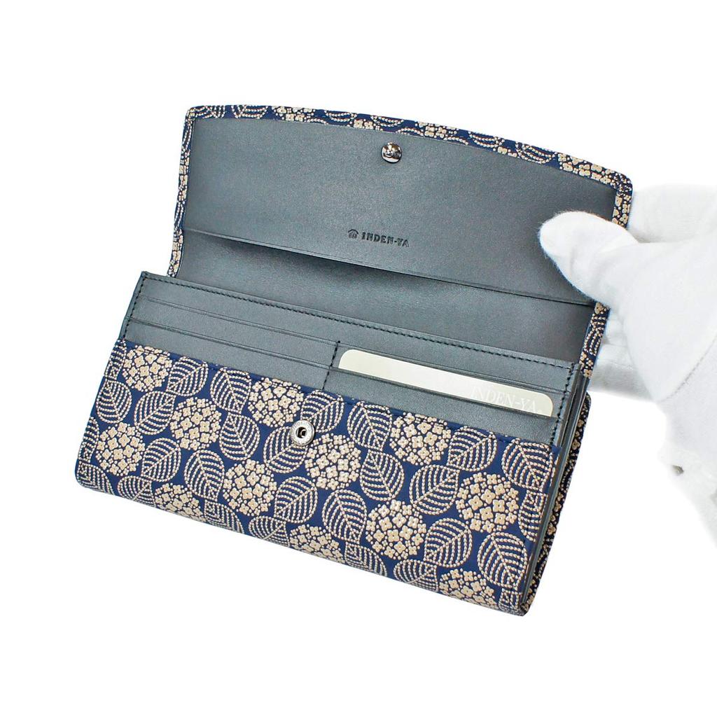 Inden длинный набор большой темно-синий x белый гортензия узор [Indenya] кошелек, S, вместимость, замша, лак, 2310-14-174
