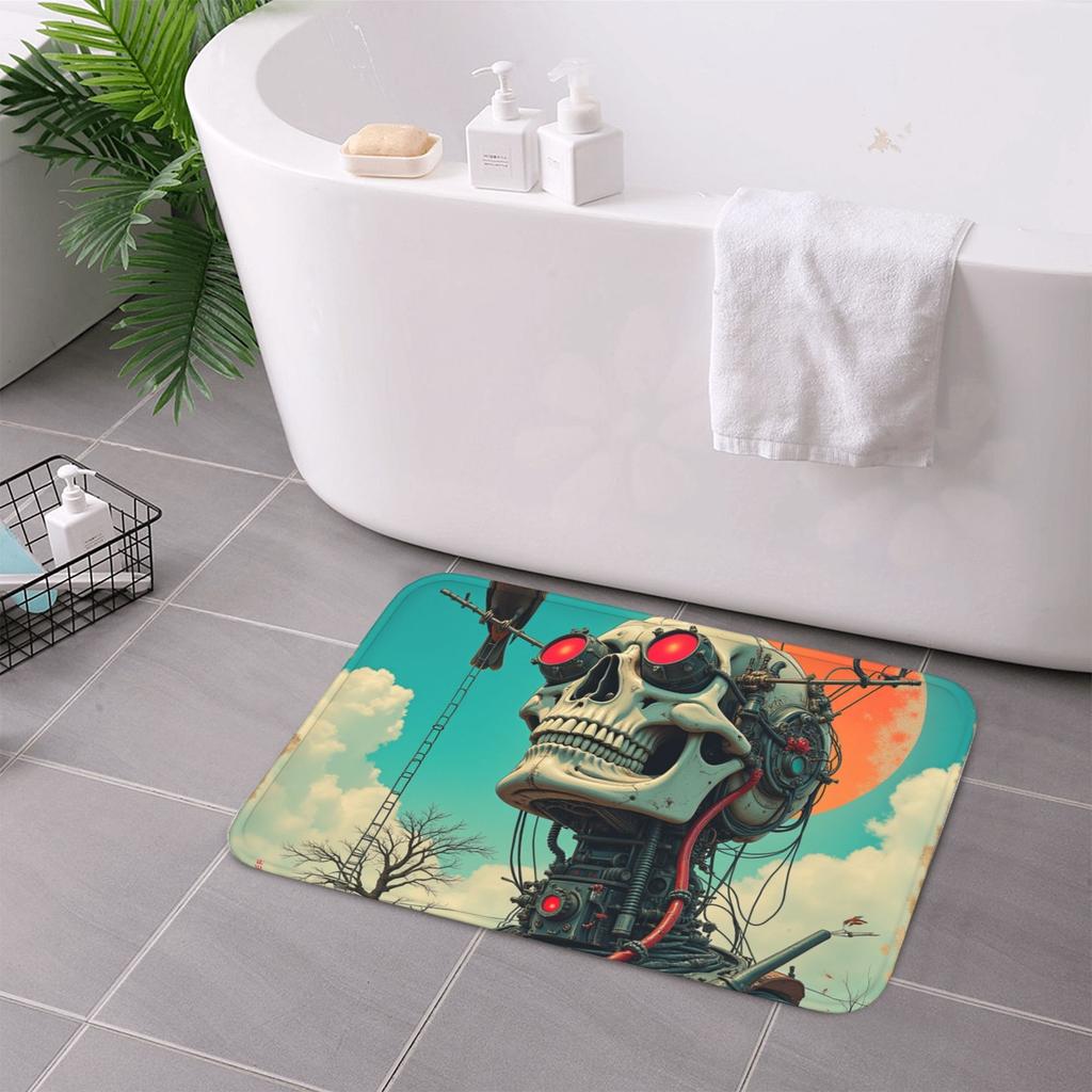 1PC Cyberpunk Skull Pattern Kitchen Rug Non-Slip Door Mat Pop Design Bathroom Rug Bath Mat Carpet for Home Sink Laundry Decor