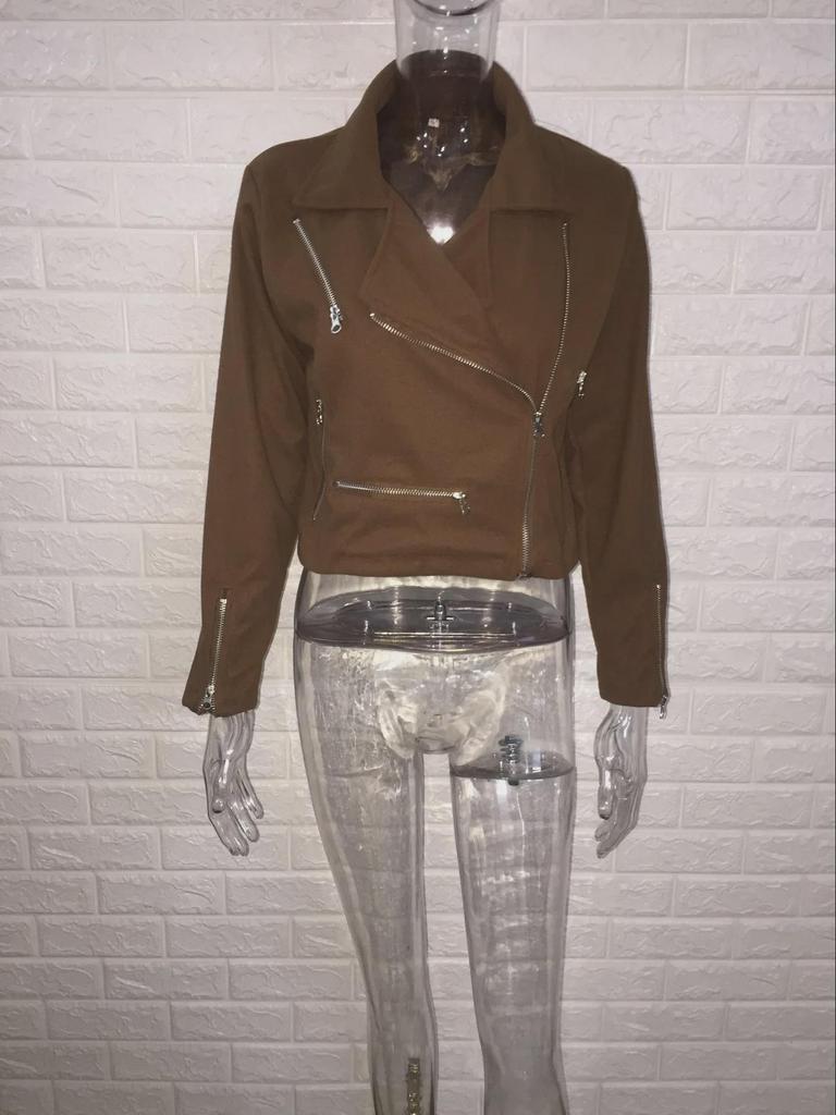 Women's Autumn/Winter Lapel Jacket with Multiple Zippers