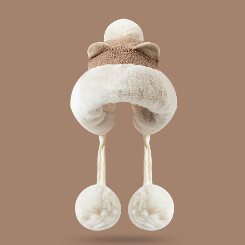 Pom Poms Ear Protection Trapper Hat Polyester Winter Warm Fuzzy Hat Outdoor Activity