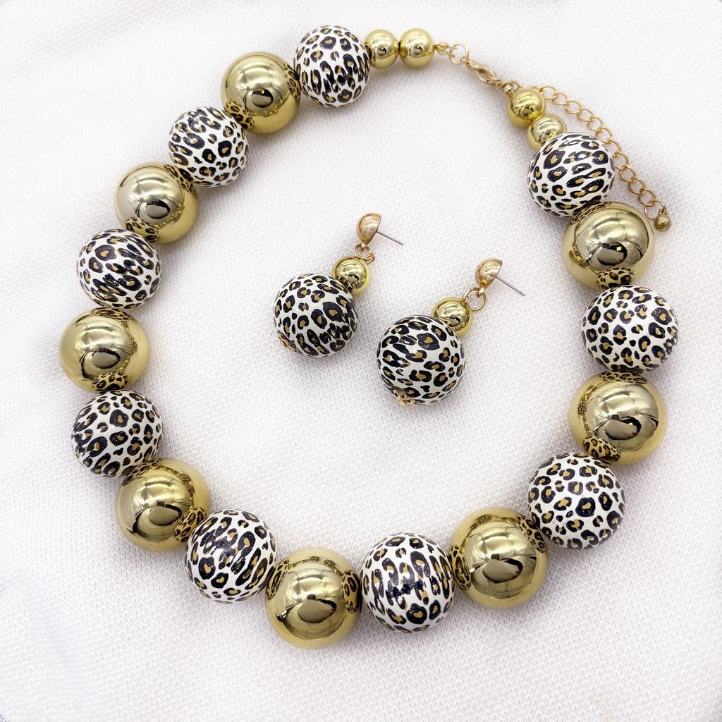 Леопардовый принт круглые бусины пэчворк ожерелье серьги для женщин ювелирные аксессуары