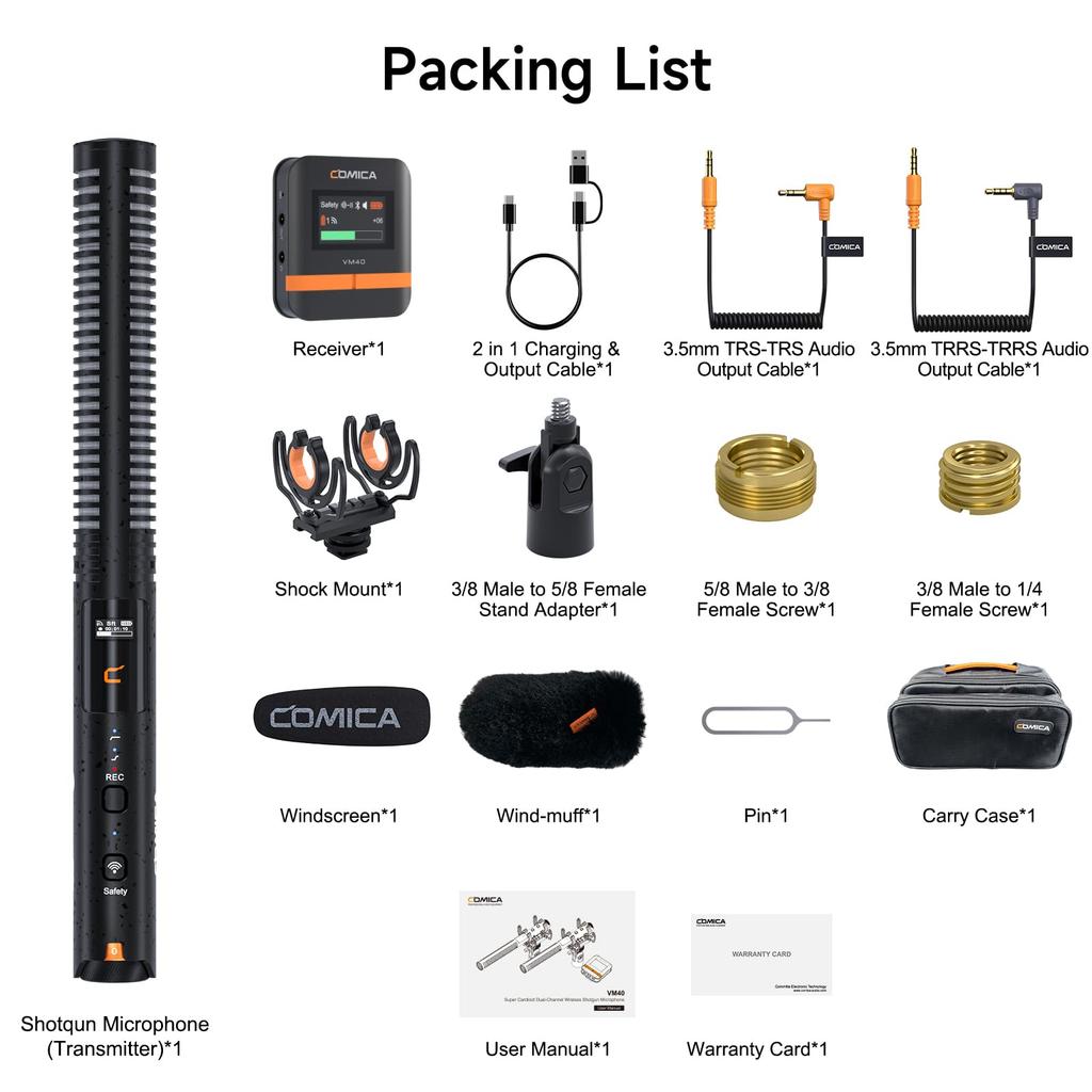 Wireless Microphone Comica VM40 Gun Microphone 32G Internal Super Wireless Wired Dual Mode 200m Transmission Distance USB C Output External Microphone