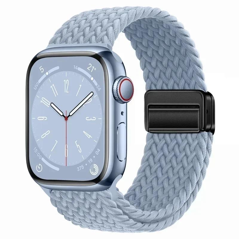 Плетеный нейлоновый ремешок-петля для Apple Watch Ultra2 49мм 9 8 7 45 41мм Металлический магнитный браслет-ремешок для 6 5 4 3 SE 44 40мм