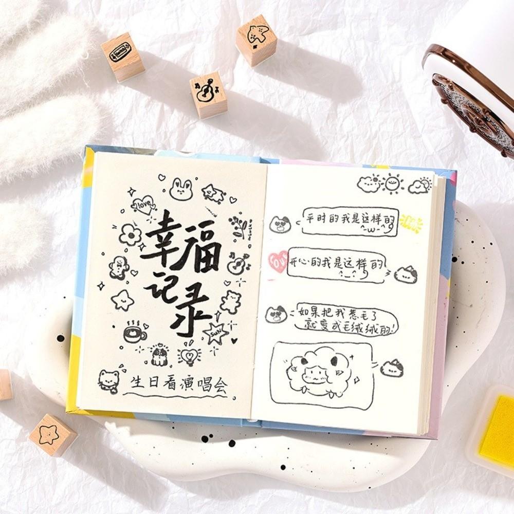 36pcs Set Acrylic Box Wood Stamps Set Daily Life Themed Mini Wooden Stamps Scrapbooking Decor