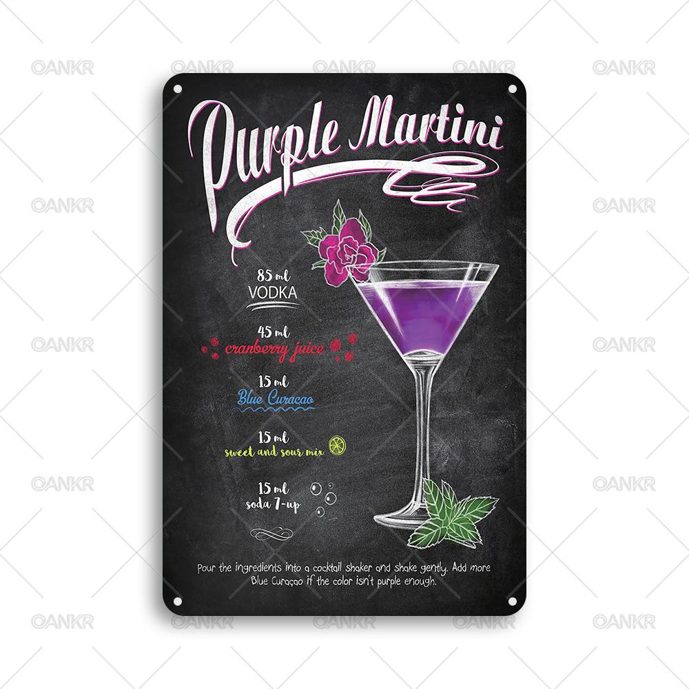 Vintage Pub Bar Club Decor Poster Metal Tin Sign Purple Cocktail Recipe Metal Signs for Backyard Restaurant Home Decor Plaque