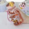 400ML Cartoon Bear Children's Plastic Cup, Portable for School, Outdoor, with Rope, One Click Open Cover, Summer Straw Water Cup