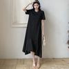 Dimanaf 2025 Летнее платье больших размеров для женщин, повседневное винтажное черное платье, базовое свободное длинное платье с круглым вырезом
