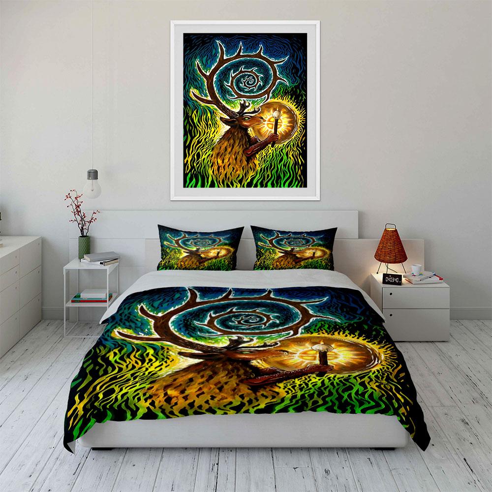 "Enchanted Stag's Fiery Realm" Bedding sets Duvet covers Pillowcases(1* Duvet Cover 2* Pillowcases without duvet insert)