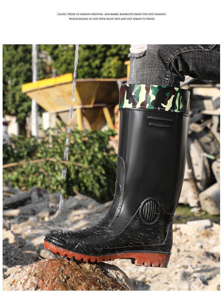 Men's Waterproof Non-Slip High-Top Rain Boots, Thick-Soled and Wear-Resistant for Fishing, Work, and Mining.
