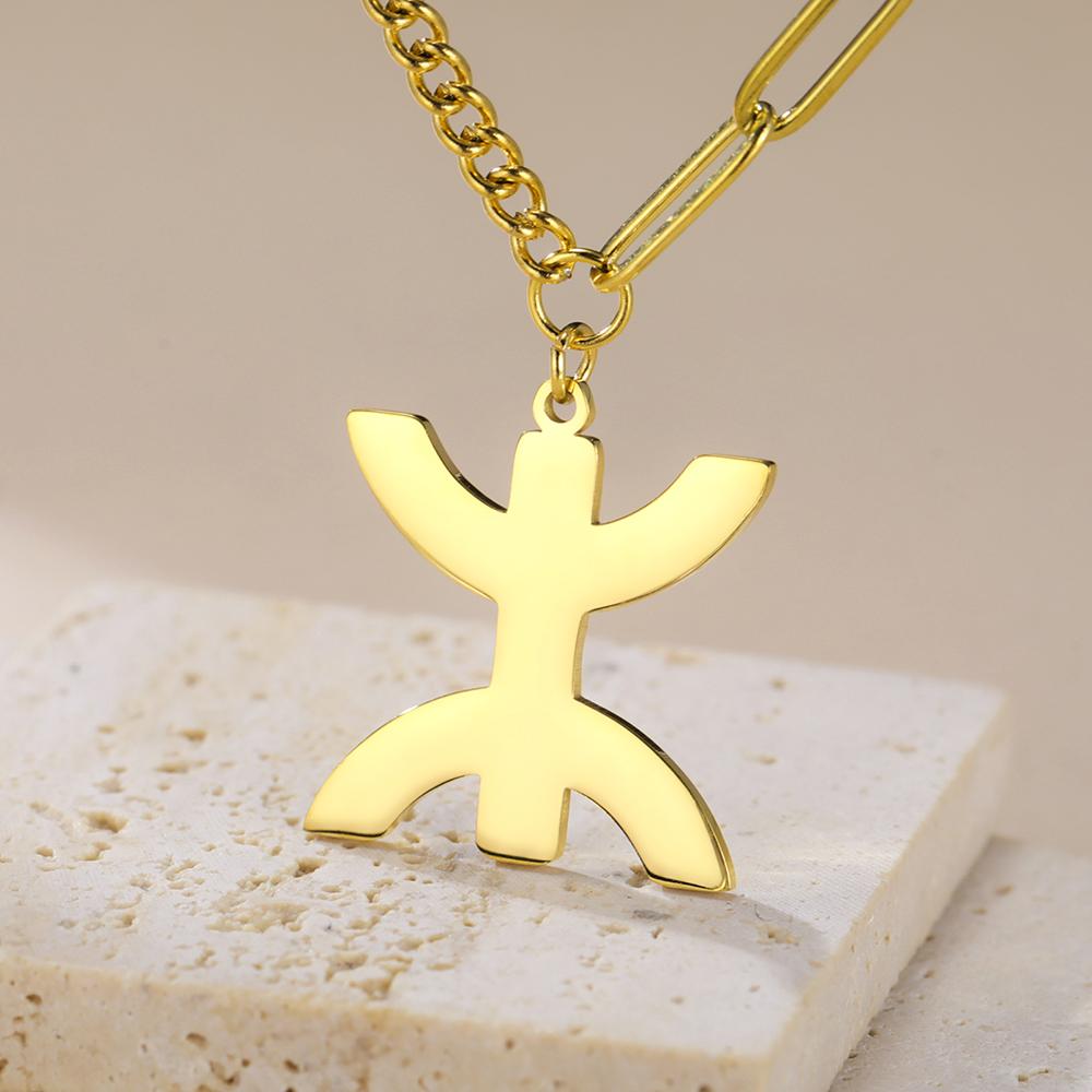 Dawapara African Berbers Symbol Necklace Amazigh Letter Yaz Ethnic Necklace Tribe Amulet Stainless Steel Religious Jewelry