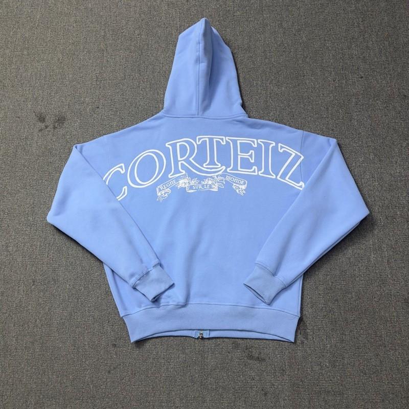 Corteiz Alcatraz Retro Print Hooded Sweatshirt Pants Set Men Loose Fit Streetwear