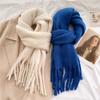 Simple Basic Monochrome Chunky Scarf Imitation Cashmere Thickened Soft Warm Tassel Long Scarf Autumn Winter Coldproof Versatile Neck Protection Scarf