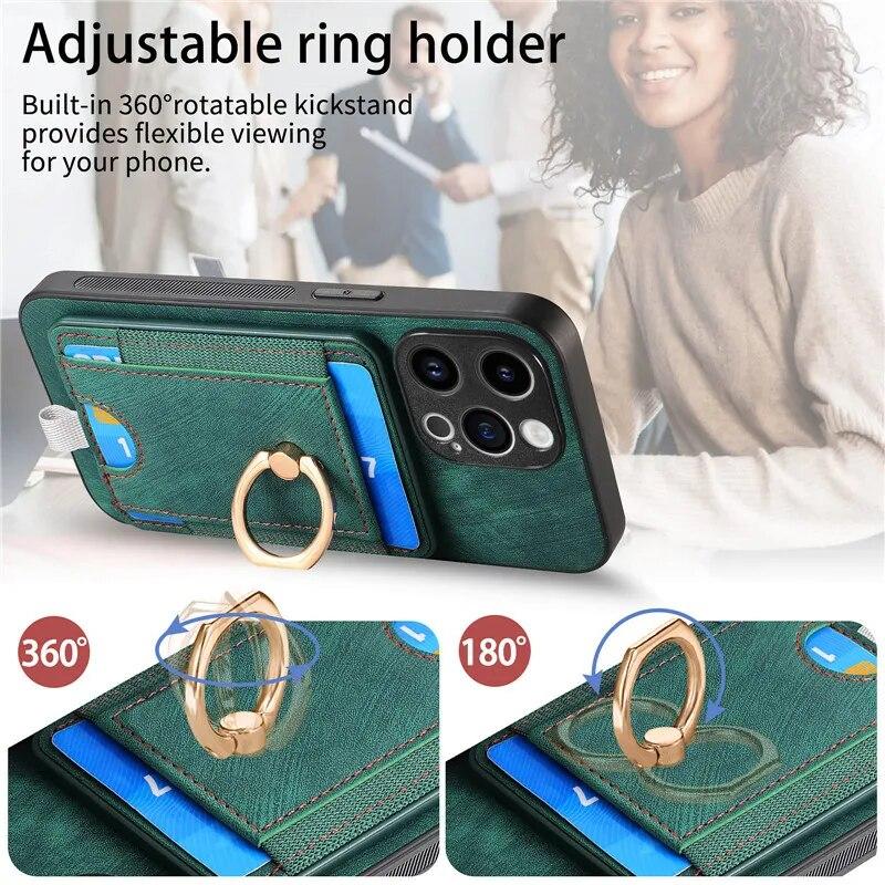 Wireless Ring Leather Wallet Phone Case for iPhone 15 Pro Max 14 Plus 13 12 11 for Samsung Galaxy S24 Ultra S23 S22 S21 FE A35 A15 A05 A54 A34 Cover