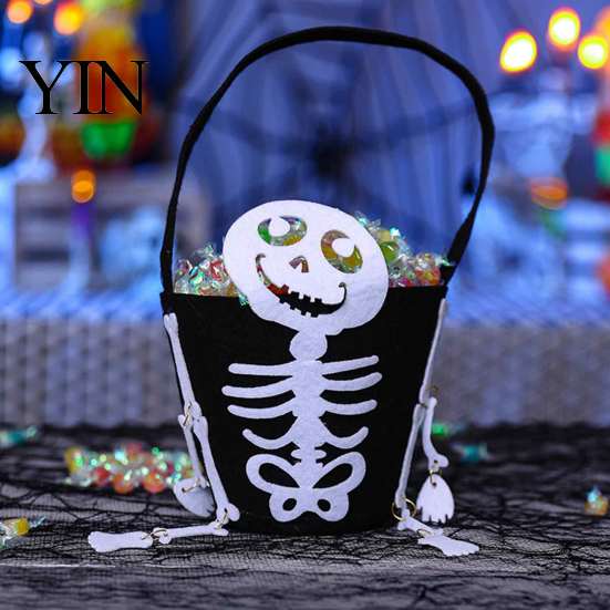 Large Capacity Candy Holder Halloween Trick or Treat Bucket for Kids, Pumpkin Face Ghost Bat Cat Bag Snack Basket, with Handle Party Favors Pattern