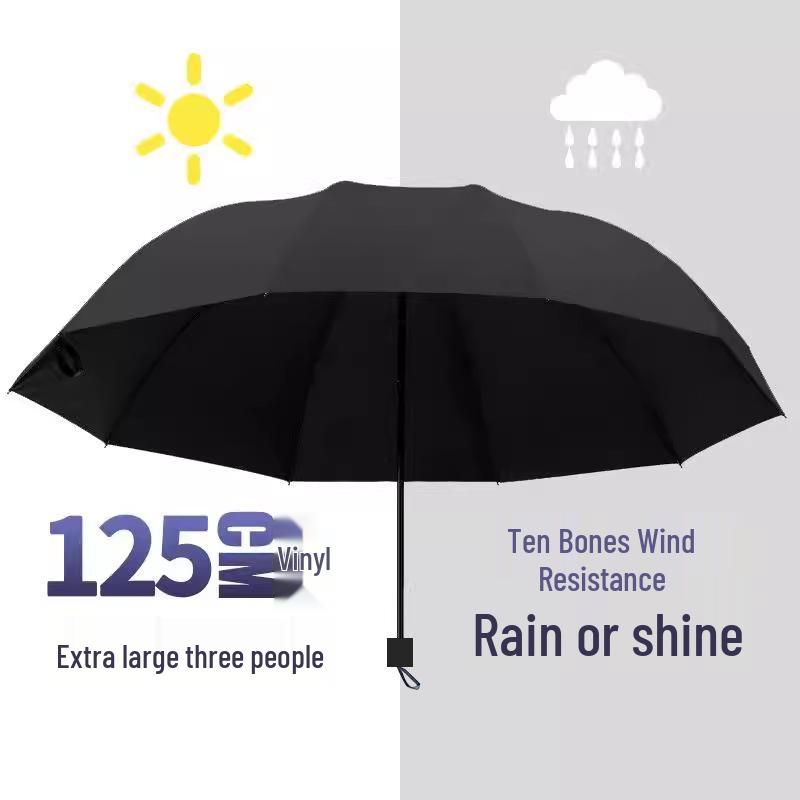 Twelve-Bone Oversized Women's Umbrella: Black UV Protection for Sun & Rain