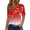 Женская футболка с рождественским принтом, на пуговицах, с коротким рукавом, повседневная, для выходных, модная, базовая, с V-образным вырезом, обычная