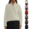Ladies Half Zip Pullover Solid Color Long Sleeve Cropped Sweatshirt