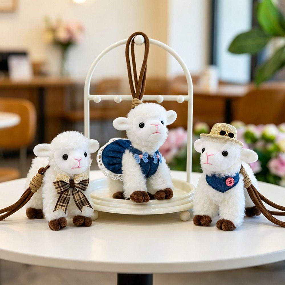Kawaii Xinjiang Baby Lamb Doll PP Cotton Sheep Plush Keychain Standing Lamb Pendant Car Pendant