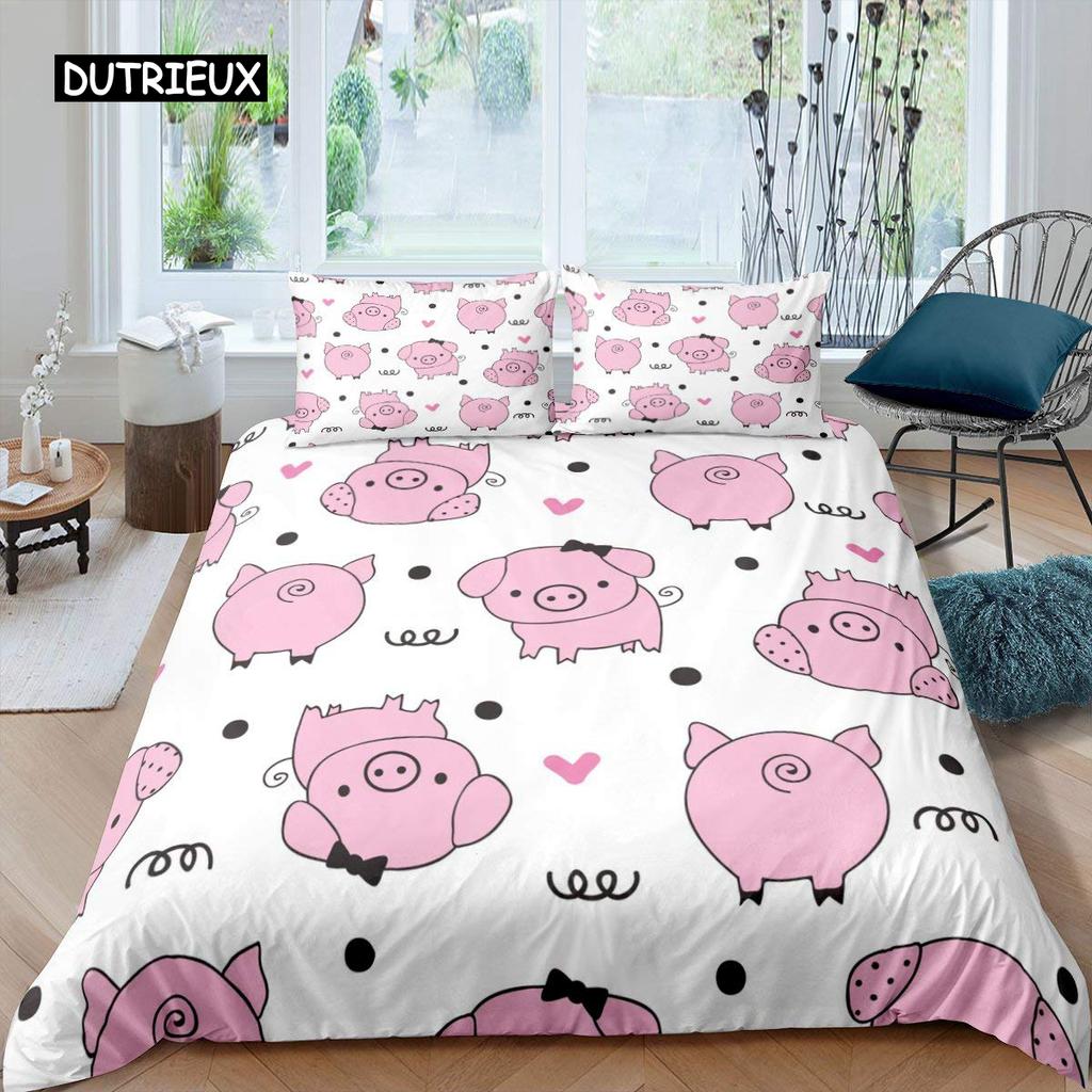 Комплект постельного белья с изображением свиньи, комплект постельного белья с изображением милой свиньи, пододеяльник King Size с изображением зоопарка, одеяло Happy Farm Animal с застежкой-молнией для ребенка