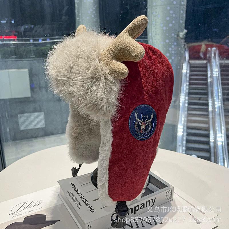 Winter Elk horn plush Lei Feng hat children's fashion ear protection windproof winter hat Northeast ski cold hat