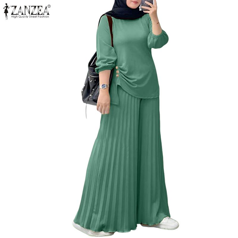 ZANZEA Женская блузка с длинным рукавом и брюки с широкими штанинами, повседневные костюмы-двойки